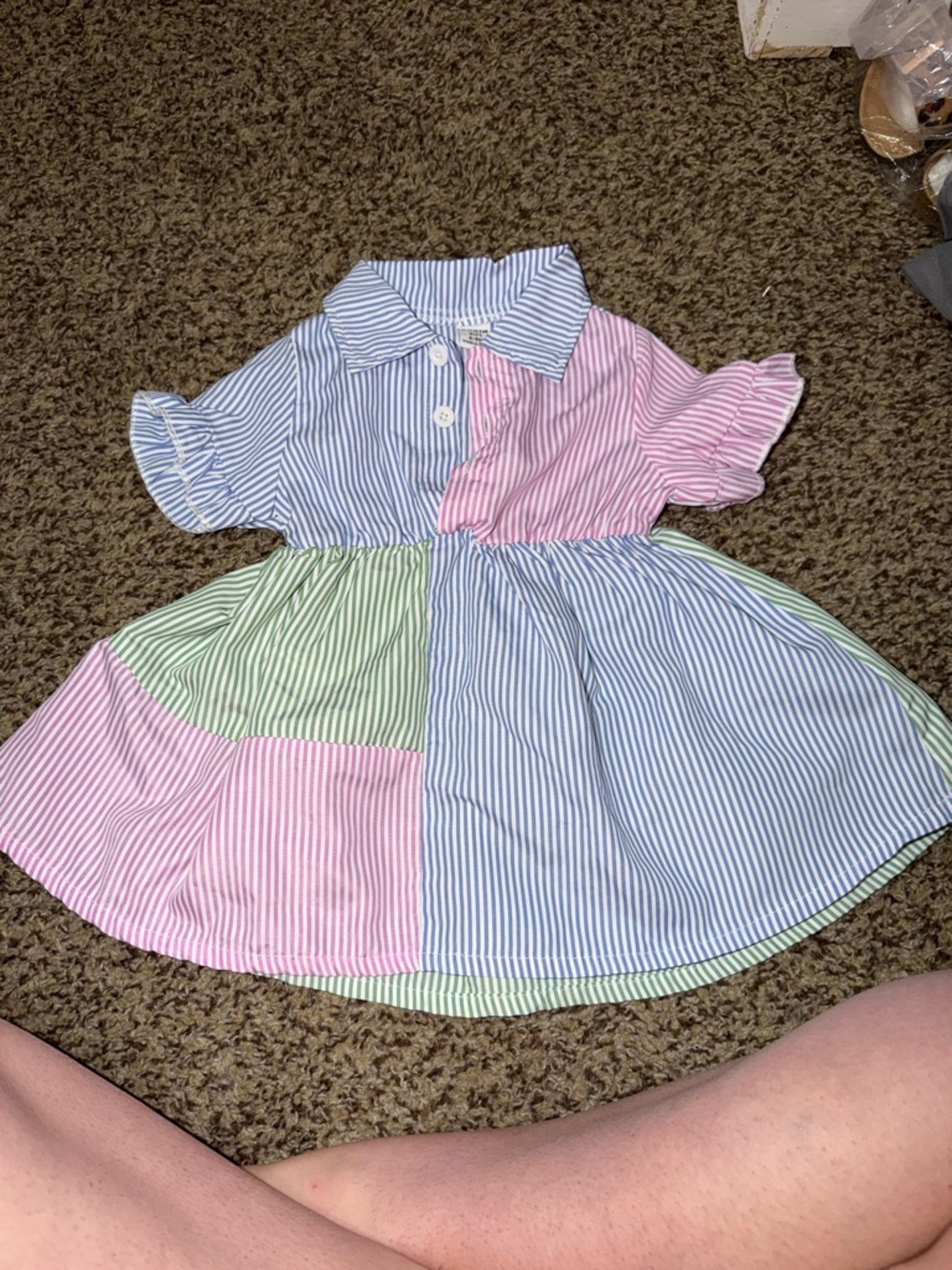 SHEIN Pastel Striped Panel Polo Dress in Pink, Blue & Green